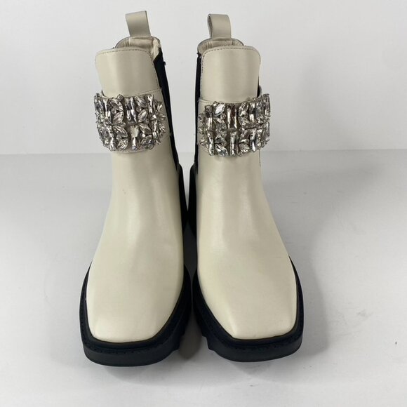 Karl Lagerfeld Paris Ivory Chunky Heel Embellished Platform Combat Boot Size 7.5 - Picture 8 of 11